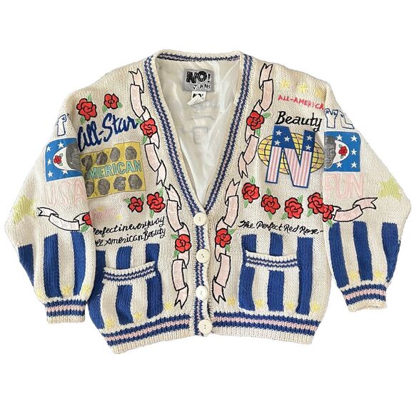 No! Jeans No Knit Patch Cardigan One Size Fits Most - Picture 1 of 9